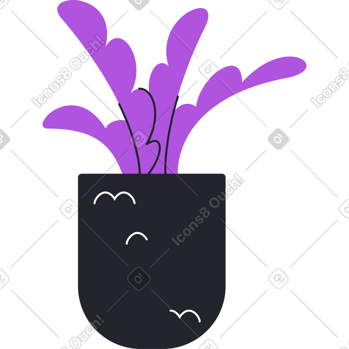 Illustration Plante violette dans un grand pot noir le style Grapy à télécharger aux formats PNG, SVG