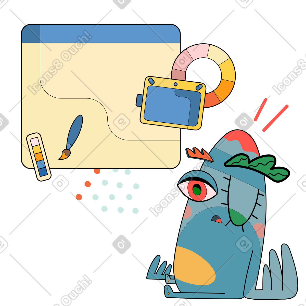Sito web di progettazione creature blu premurose illustrazione in stile Surr scarica in PNG, SVG