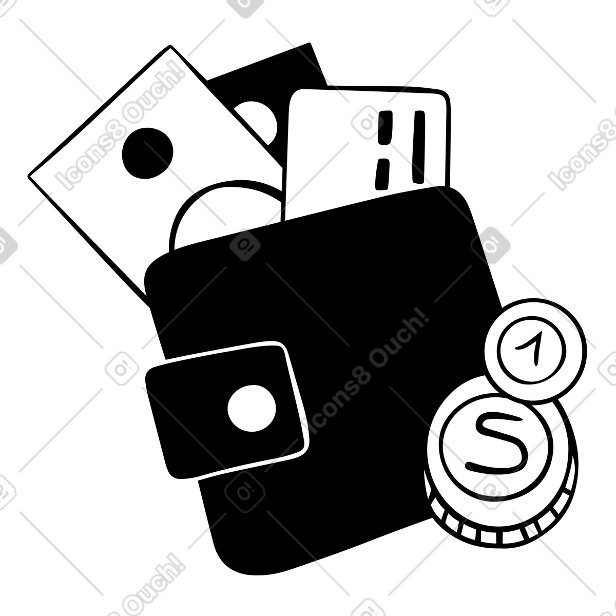 Illustration Portefeuille avec argent et carte dans le style Journal à télécharger aux formats PNG, SVG