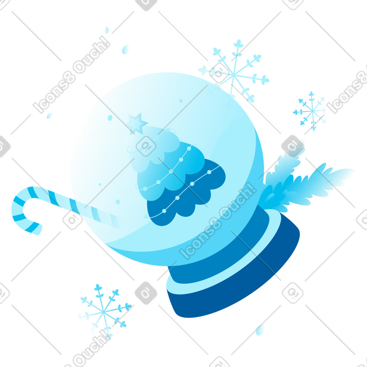 Illustration Sapin dans une boule à neige et canne sucre le style Icy télécharger aux formats PNG, SVG