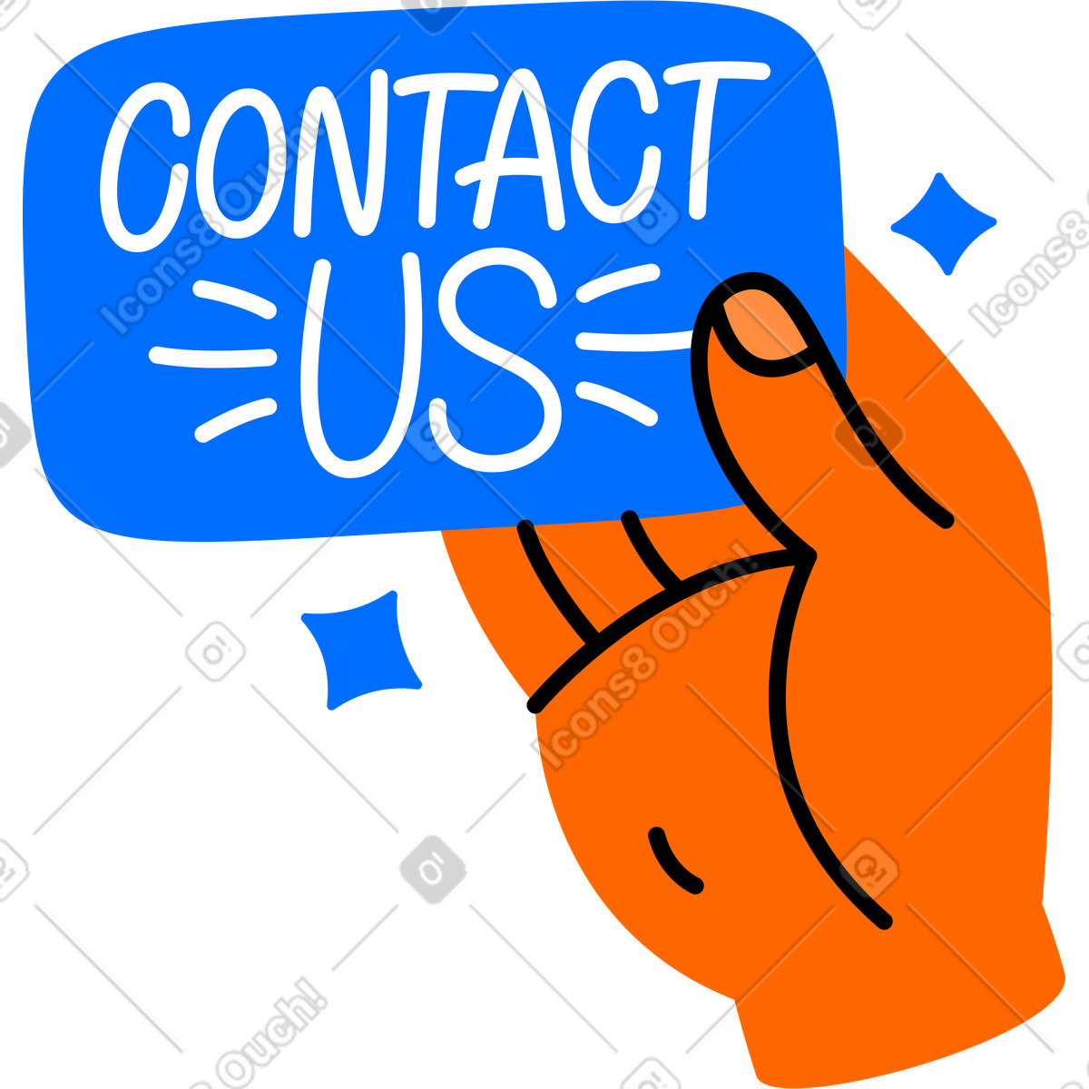 Lettering contact us with hand text animated illustration in style download in GIF, Lottie (JSON), AE
