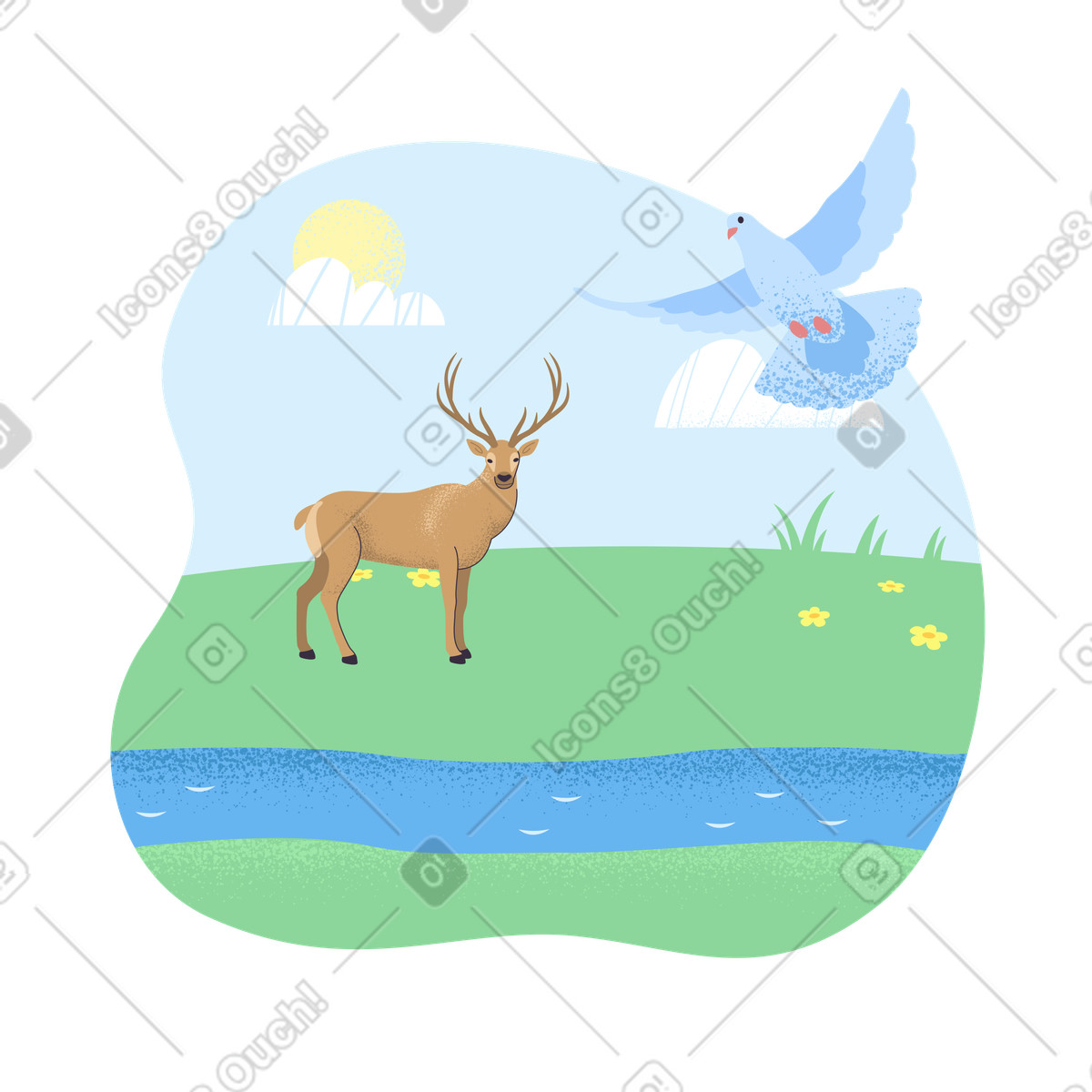 Wildlife by the river illustration in Pale style download in PNG, SVG
