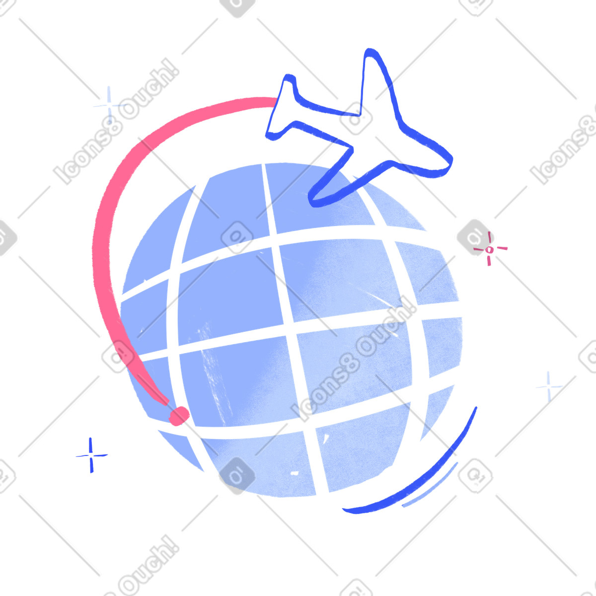 Plane flying over the planet-Illustration im Quirky-Stil als Download in PNG, SVG