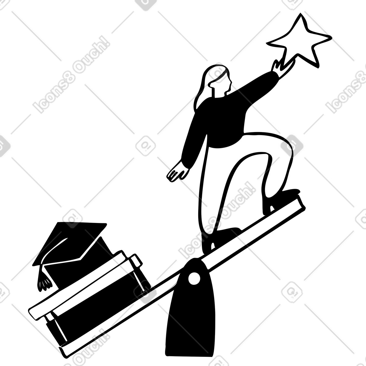 Ilustração de Mulher alcançando as estrelas graças à educação em PNG e SVG