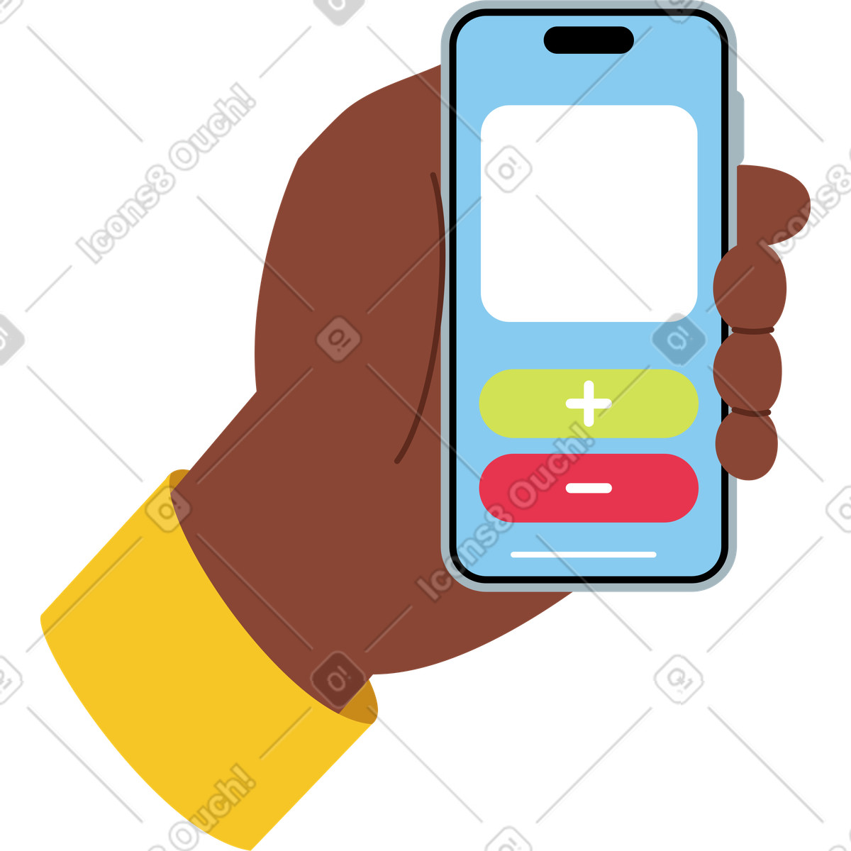 Ilustração de Mão segurando um telefone com uma janela ordem em no estilo Catchy para baixar em PNG, SVG