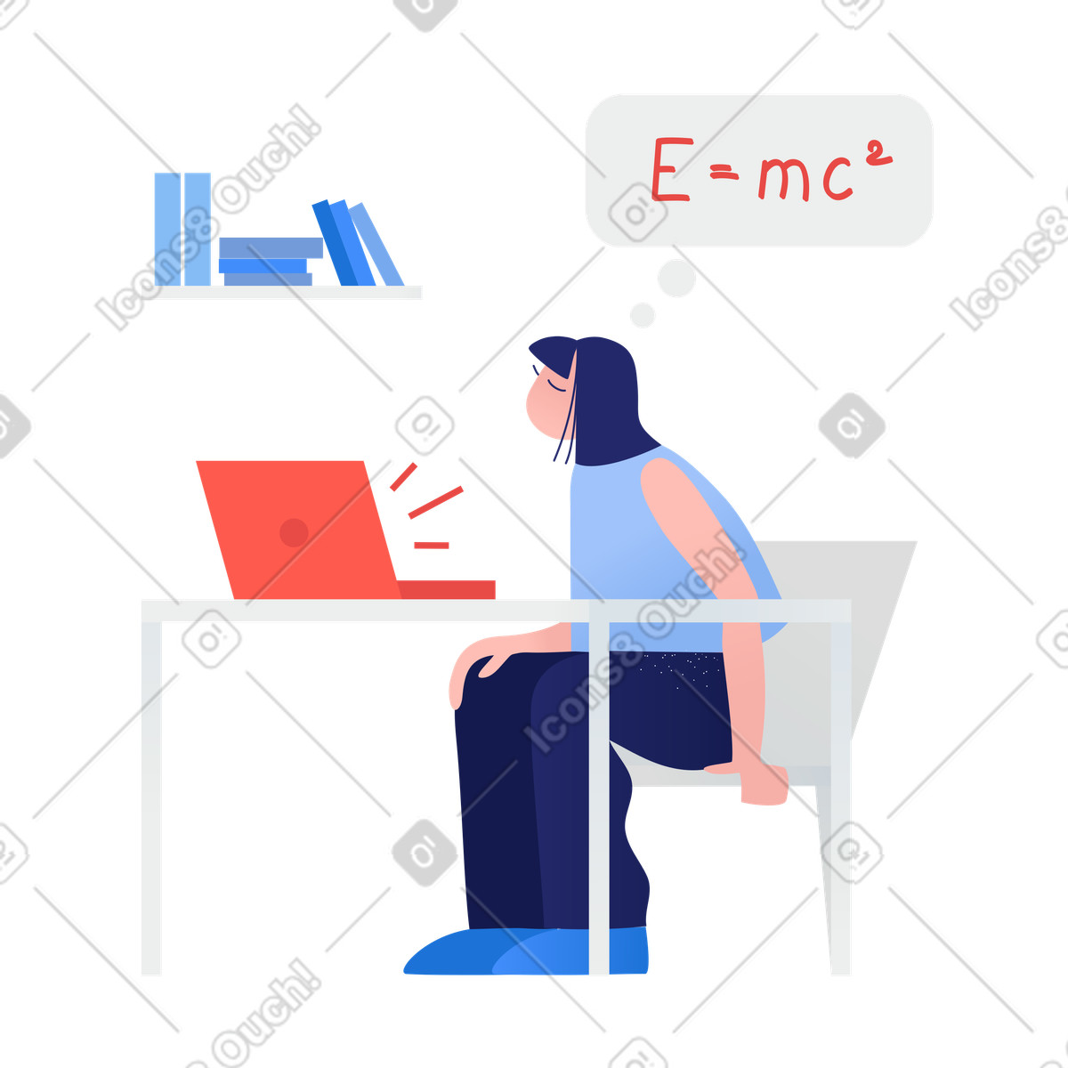 Ilustração de Jovem mulher aprendendo física online em no estilo Clip para baixar em PNG, SVG