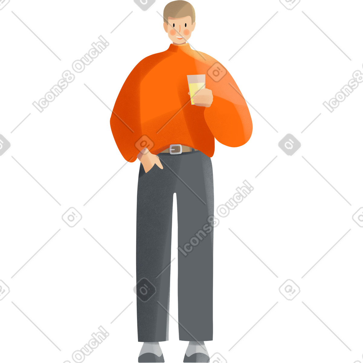 Young man standing with a glass of juice in his hand illustrazione stile Shine scarica PNG, SVG