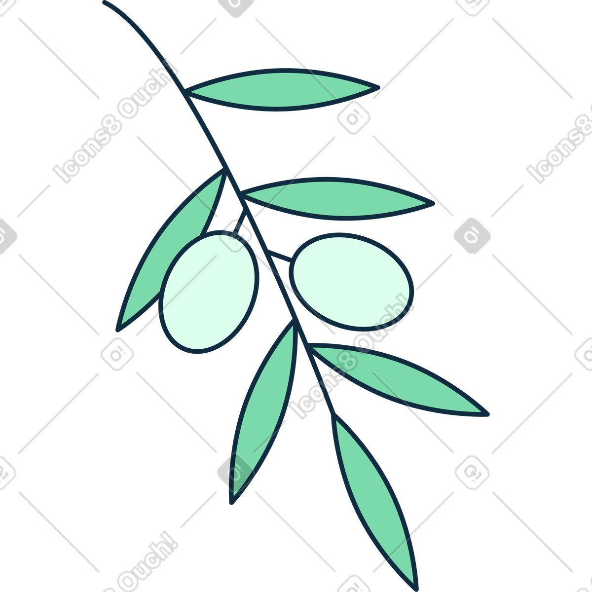 Olive branch illustration in Bubble gum style download in PNG, SVG