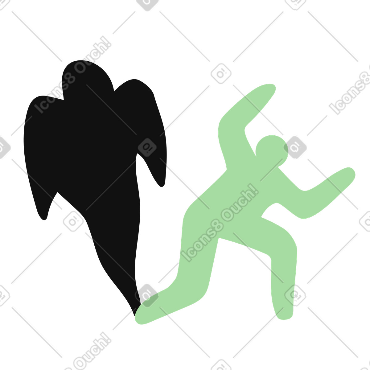 Fear shadow chasing running silhouette symbolizing anxiety and inner demons-Illustration im Organic-Stil als Download in PNG, SVG