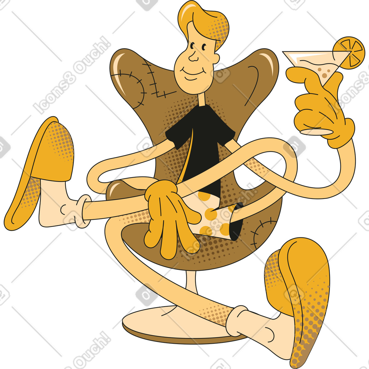 Mann sitzt-Illustration im Rubber-Stil als Download in PNG, SVG