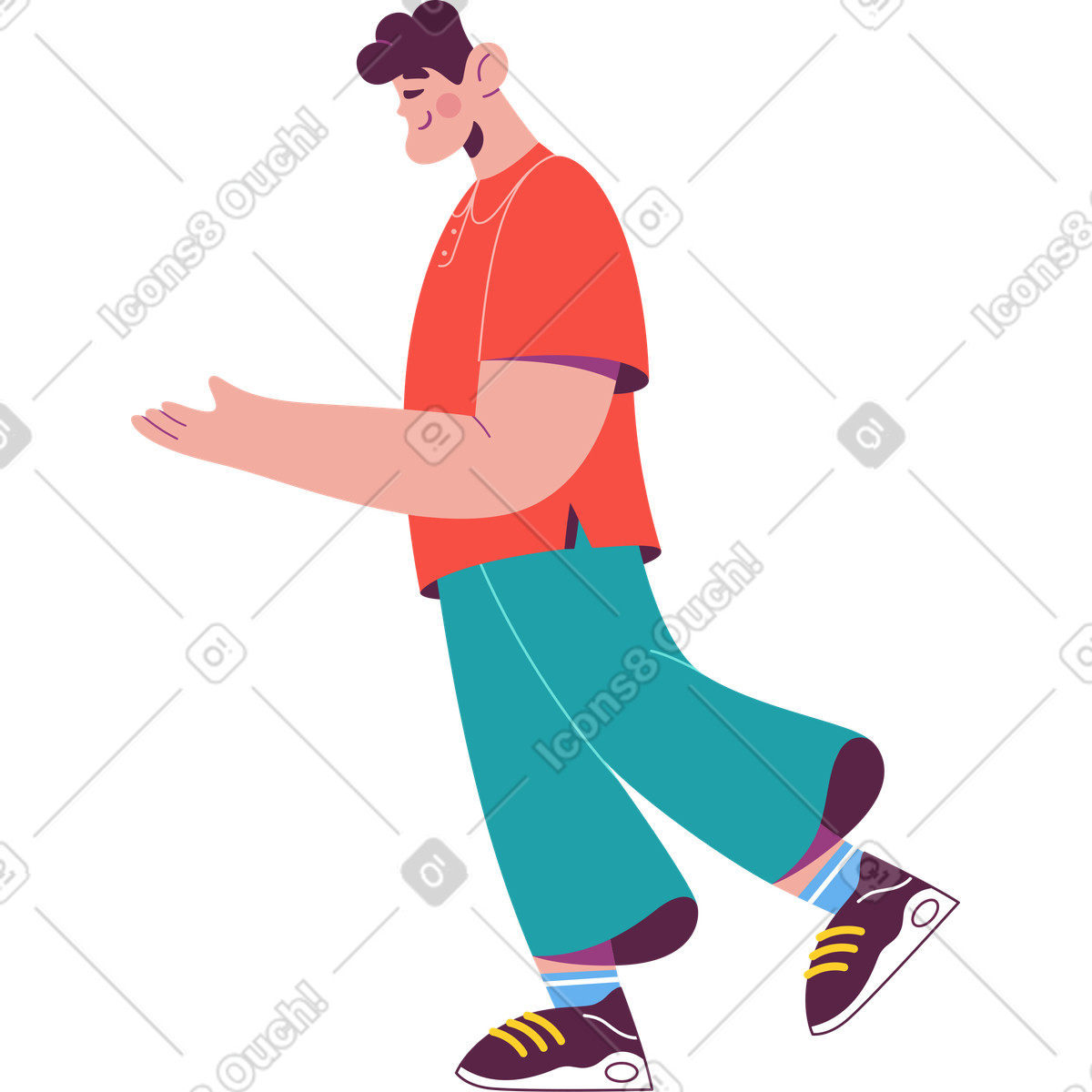 下载 Sammy 风格的 快乐的人走着，他的胳膊伸出来 插画，支持 PNG、SVG 格式