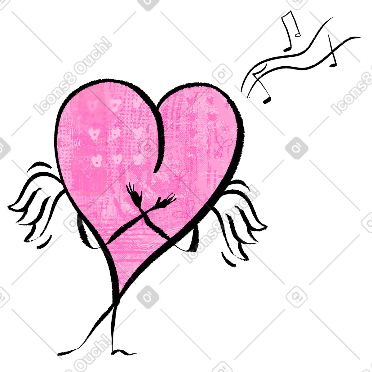 Ilustración Corazón con alas cantando una canción en estilo Doobry a descargar en PNG y SVG