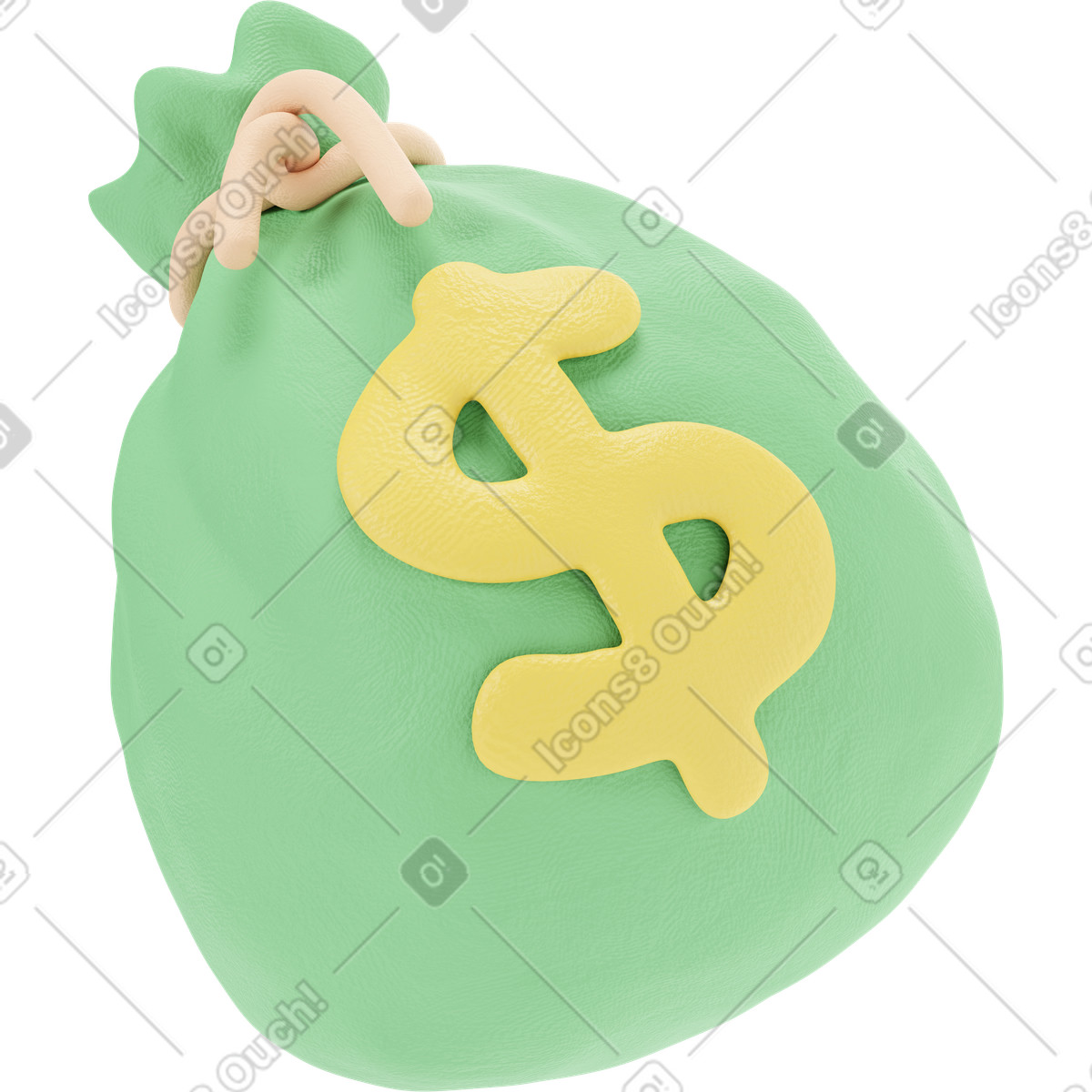下载 3D Stripy 风格的 绿色美元袋 插画，支持 PNG、SVG 格式