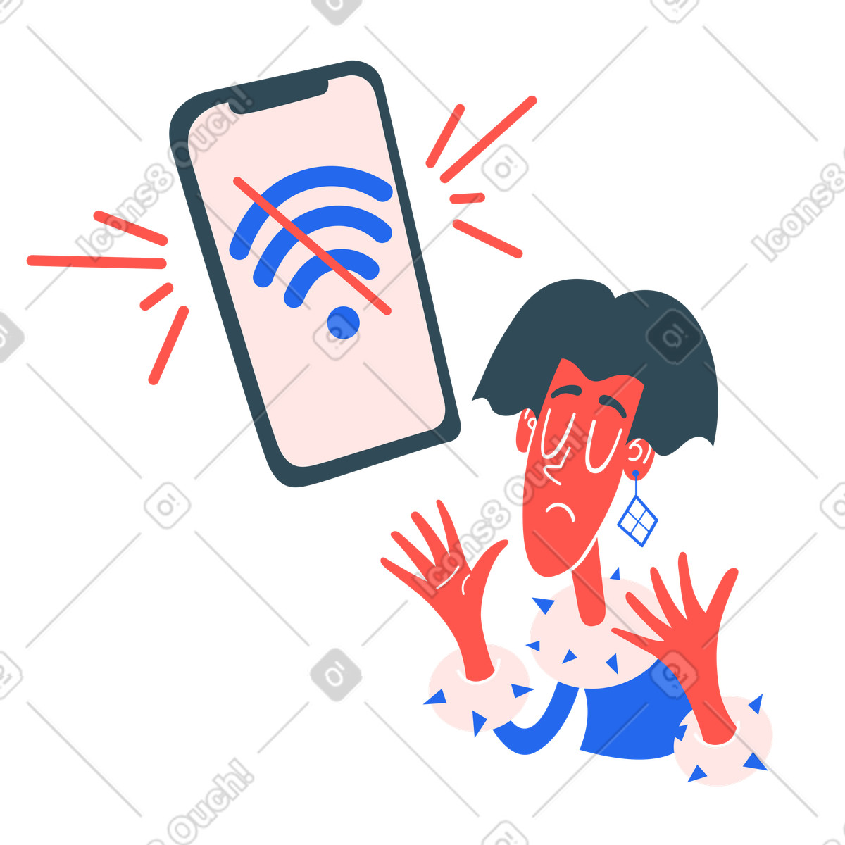 Kingdom 스타일의 User facing no signal alert on mobile device, Network issue problem or connection 일러스트레이션 PNG, SVG 다운로드