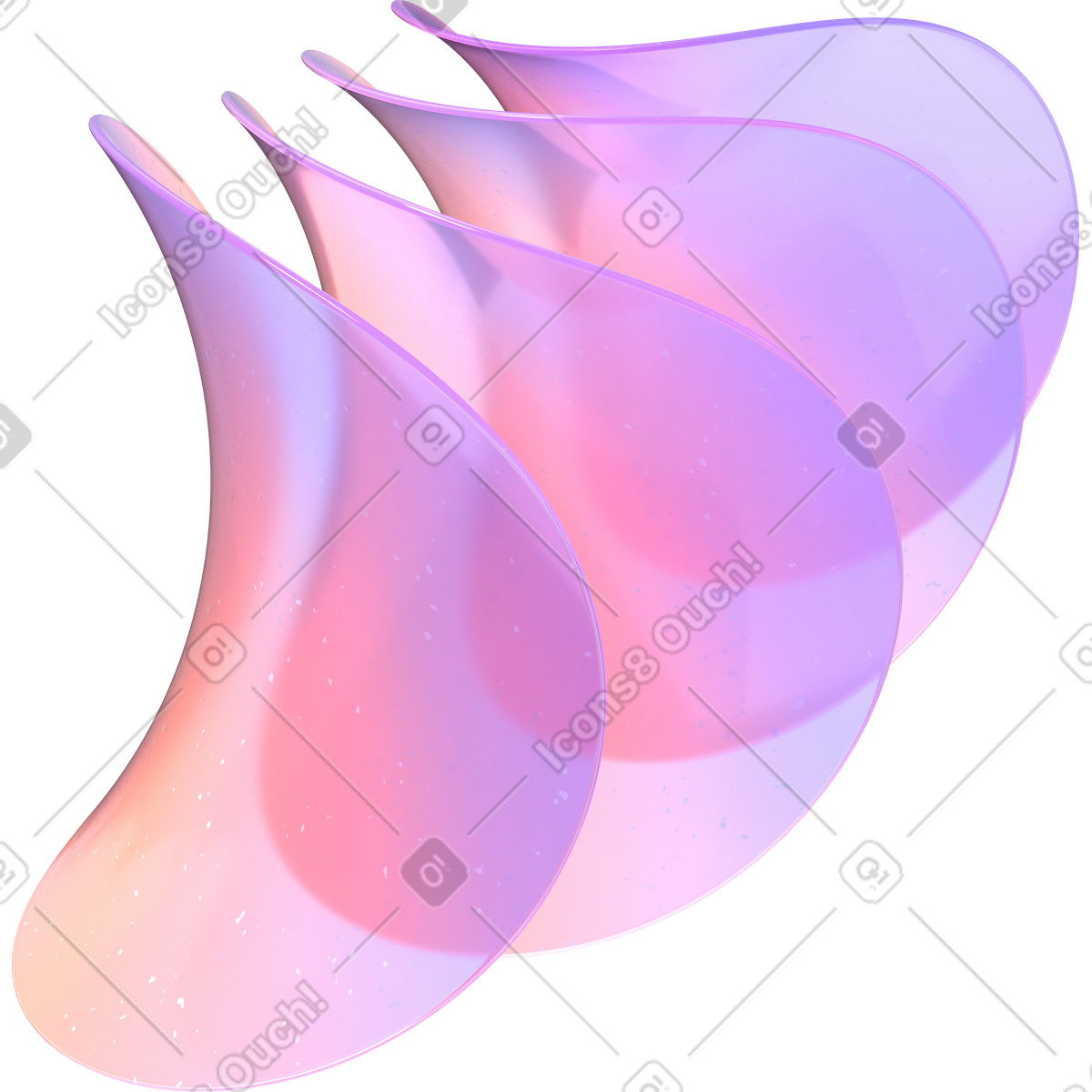 Four deformed gradient transparent lenses illustration in 3D Glassy style download in PNG, SVG