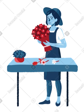 Female florist making flower bouquet PNG, SVG