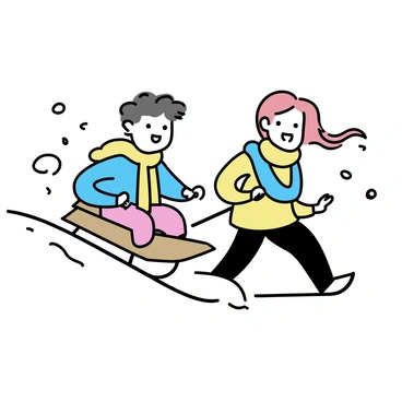 Hobbits sledding down a snowy hill, wrapped in warm scarves and mittens