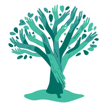 A tree made of interlocking hands symbolizing unity and freedom