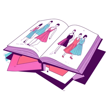 An open fashion illustration book lies on a flat surface, revealing beautifully detailed sketches of various clothing designs on its pages. The book is surrounded by a selection of fabric swatches in complementary colors. Each swatch corresponds to the colors in the illustrations, showcasing a variety of textures and patterns. The swatches are neatly arranged around the book, some overlapping slightly, while the vibrant designs in the book draw the viewer's attention to the artistry of fashion. The overall composition showcases a creative blend of art and textile design.