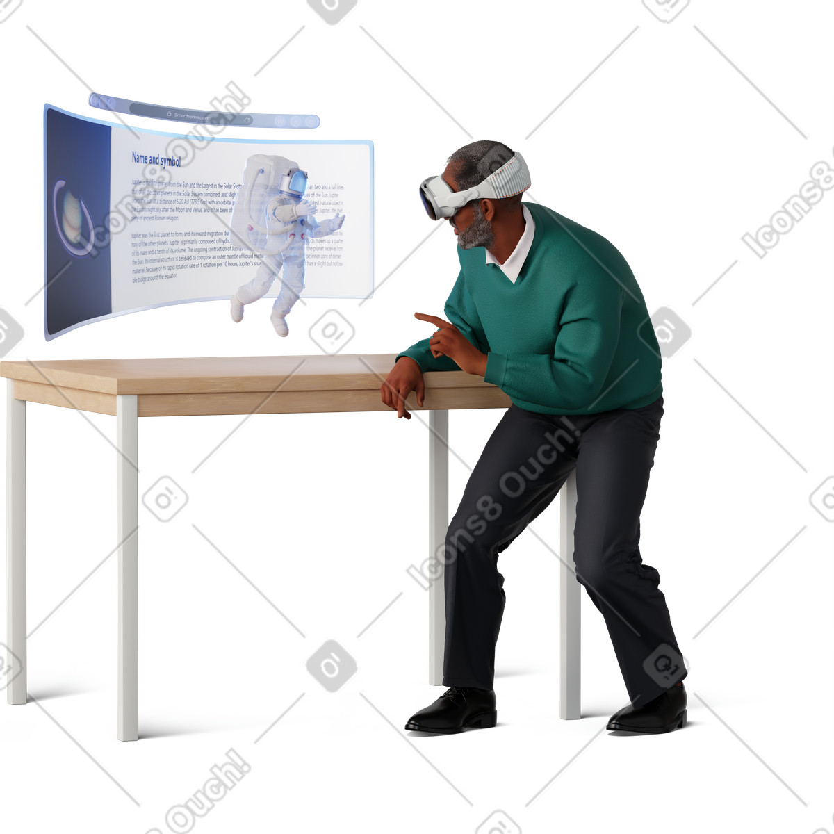 下载 3D Hygge 风格的 Man in vr headset looking at astronaut 插画，支持 PNG、SVG 格式
