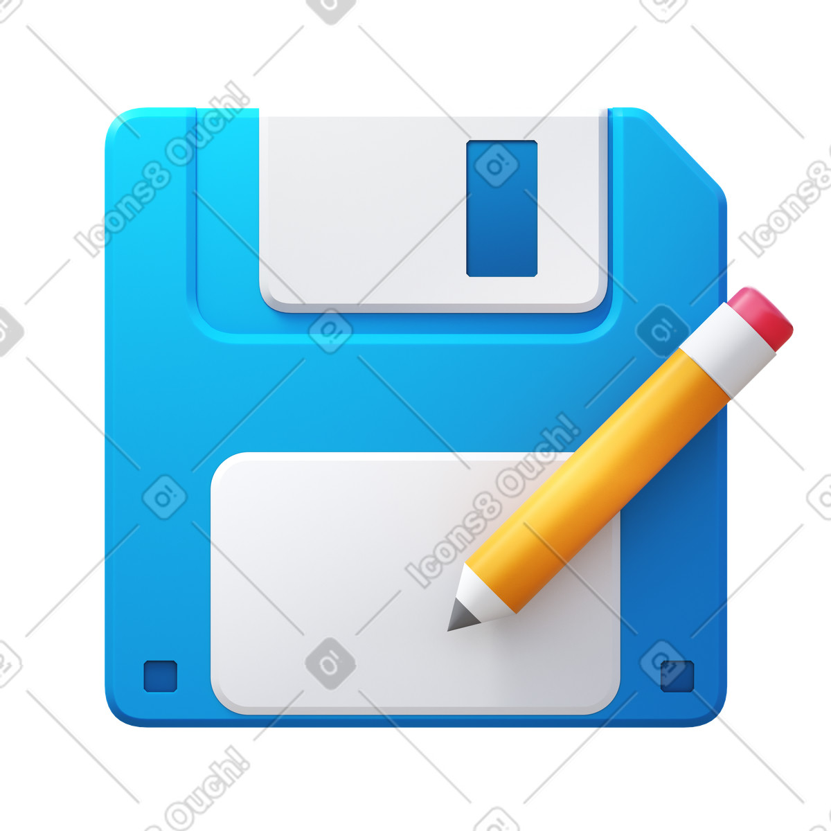 3D Fluency スタイルの Floppy disk and pencil のイラストをPNG、SVG形式でダウンロード