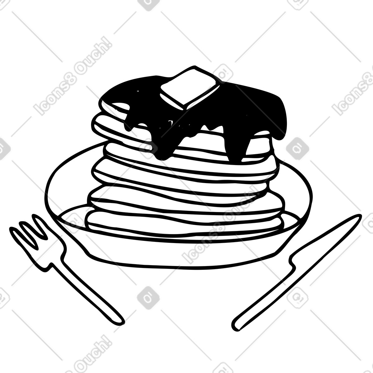 Breakfast pancakes with sauce and butter illustration in Marks style download in PNG, SVG