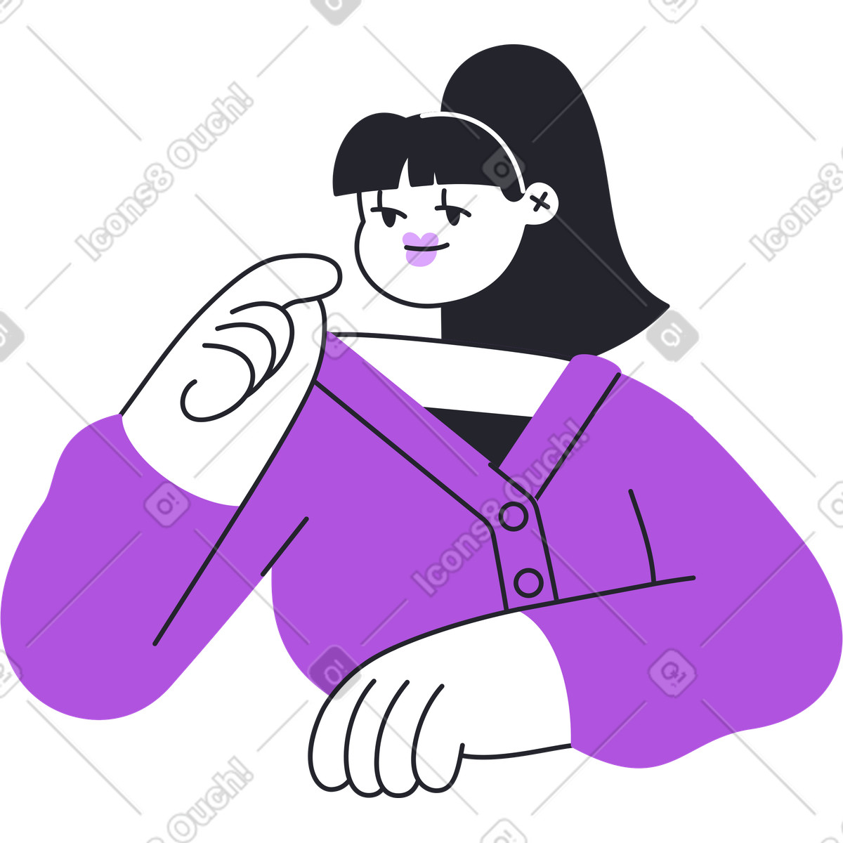 Ilustração de Menina pensativa com torso rabo cavalo em no estilo Grapy para baixar em PNG, SVG
