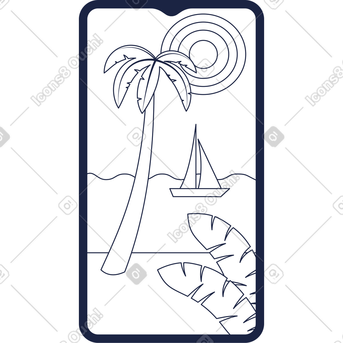Smartphone con il paesaggio del resort sullo schermo illustrazione in stile Urban Line scarica in PNG, SVG