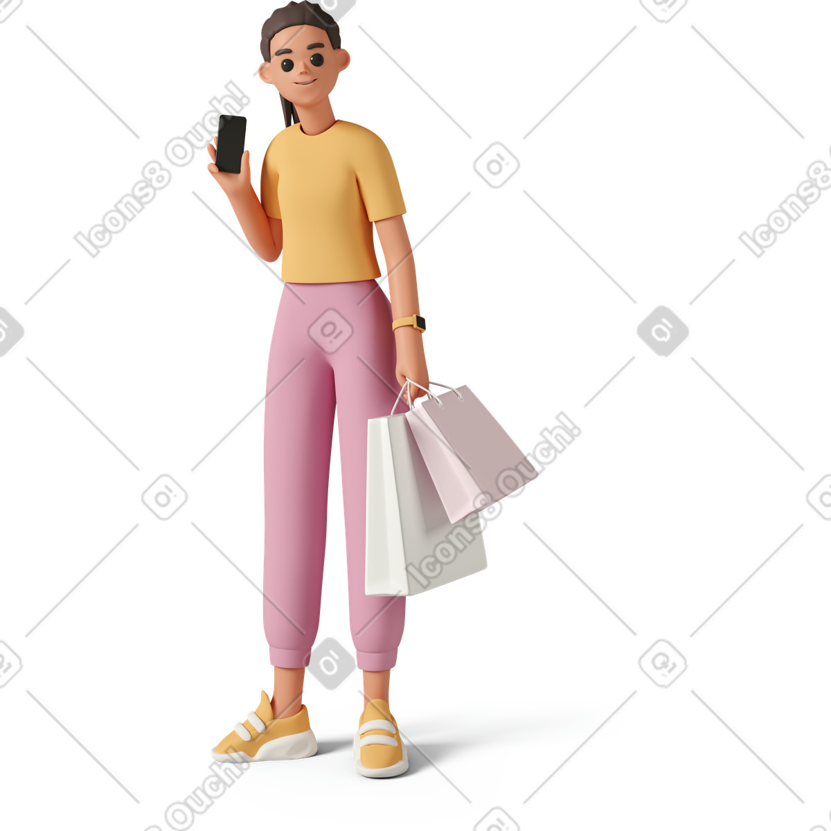 3D Casual life 스타일의 Girl holding shopping bags 일러스트레이션 PNG, SVG 다운로드