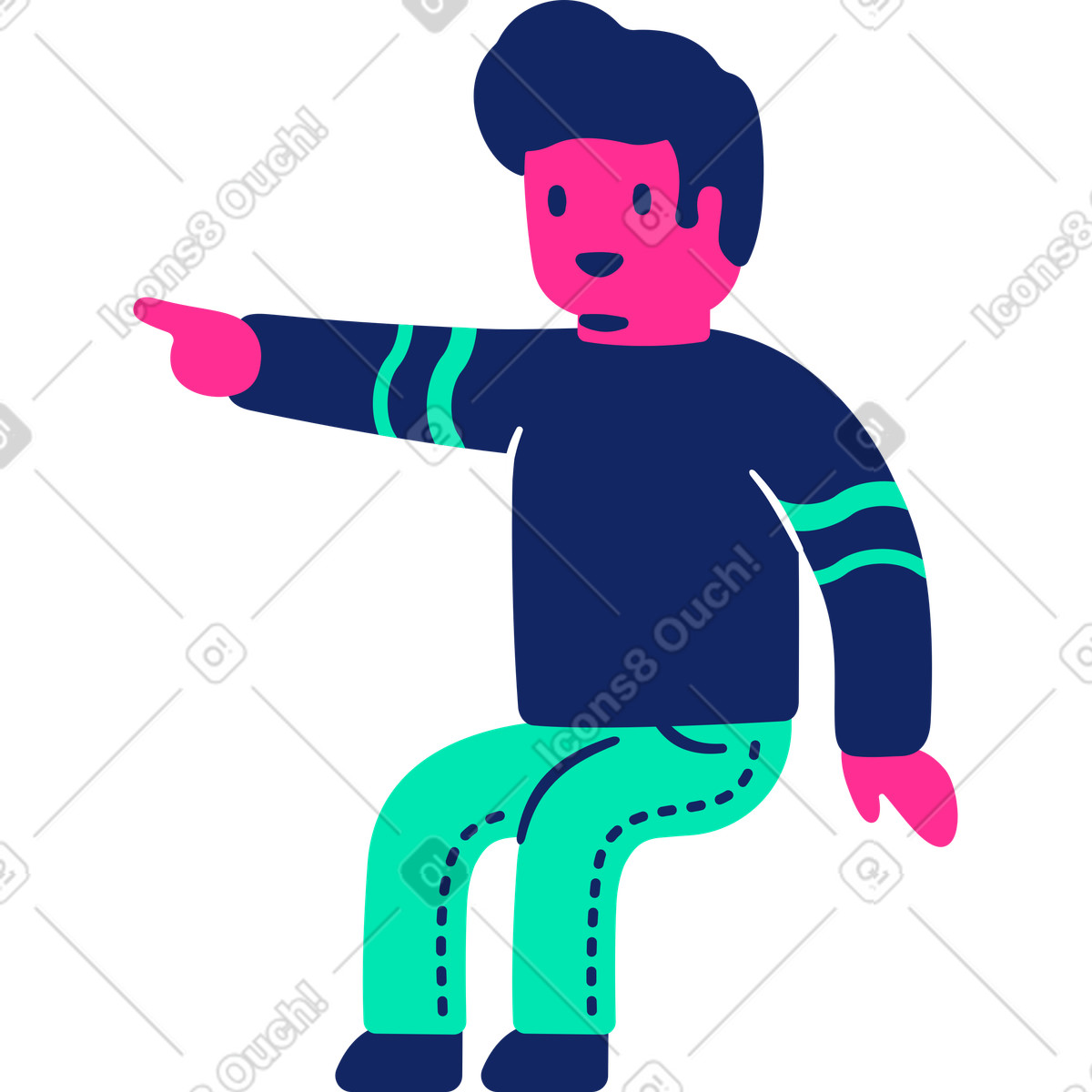 Mann sitzt und zeigt-Illustration im Cyborg-Stil als Download in PNG, SVG