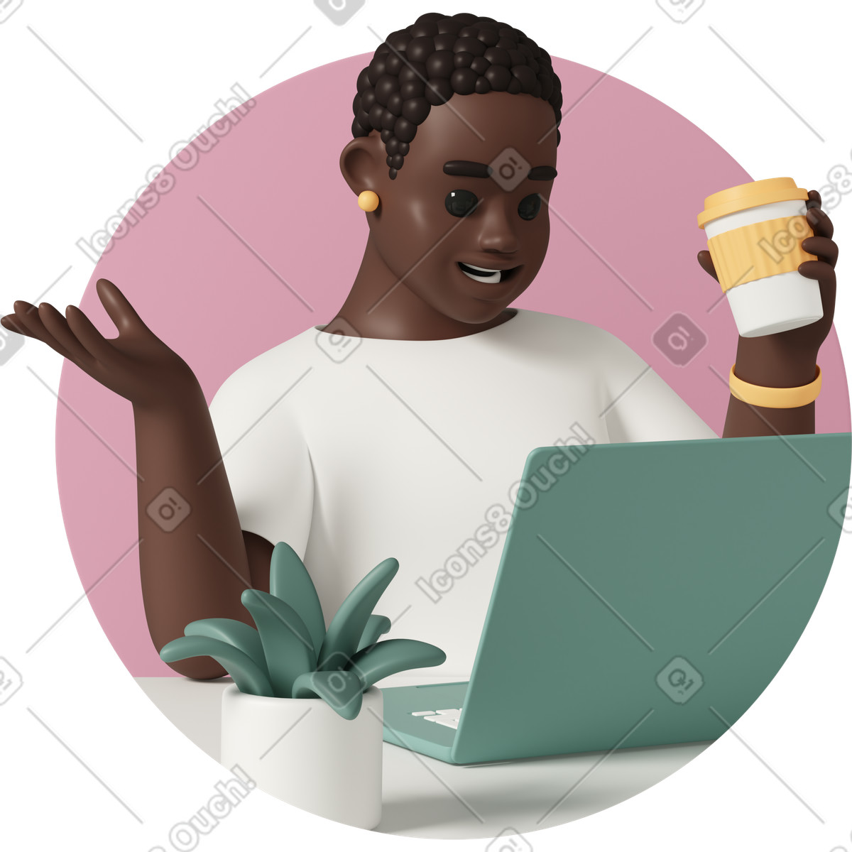 Woman having video call using laptop illustration in 3D Casual life style download in PNG, SVG