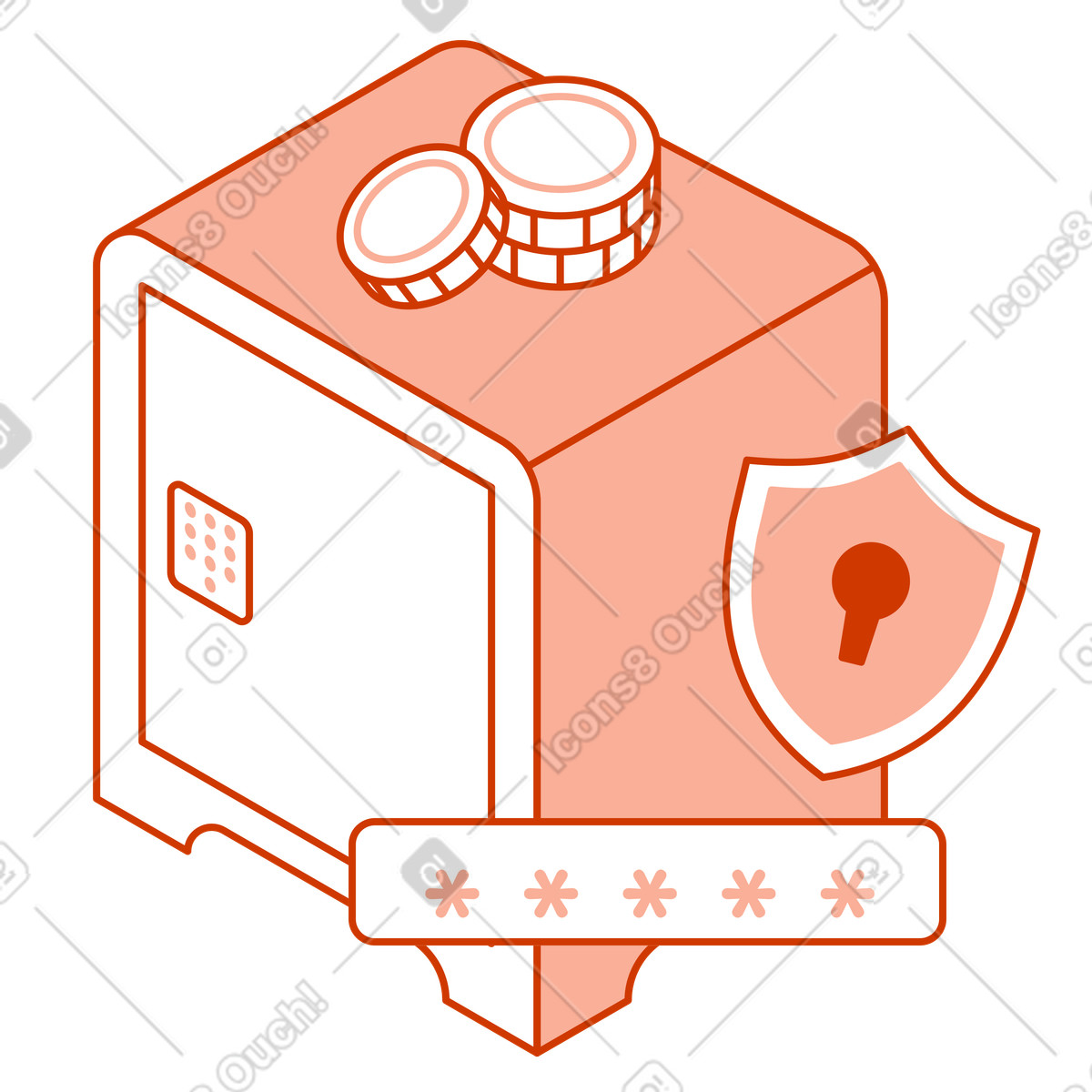 Passwortgeschützter safe mit geld-Illustration im Natty-Stil als Download in PNG, SVG