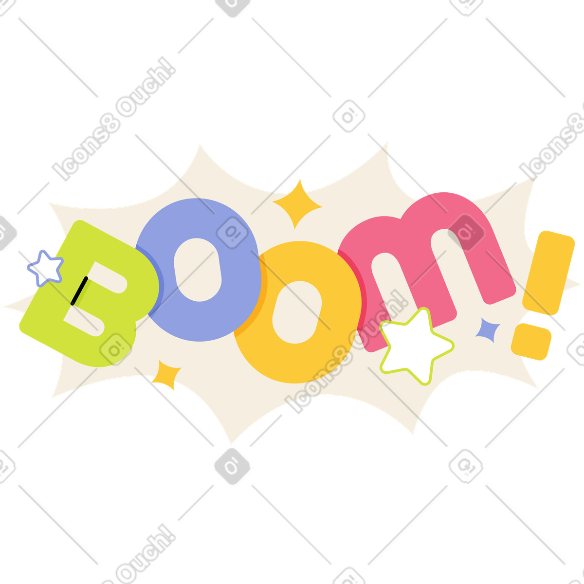 下载 Juicy 风格的 Decorative boom lettering with bursts, Emphasis or announcement 插画，支持 PNG、SVG 格式