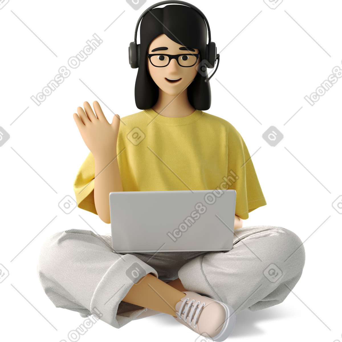 3D Business スタイルの Young woman talking online のイラストをPNG、SVG形式でダウンロード