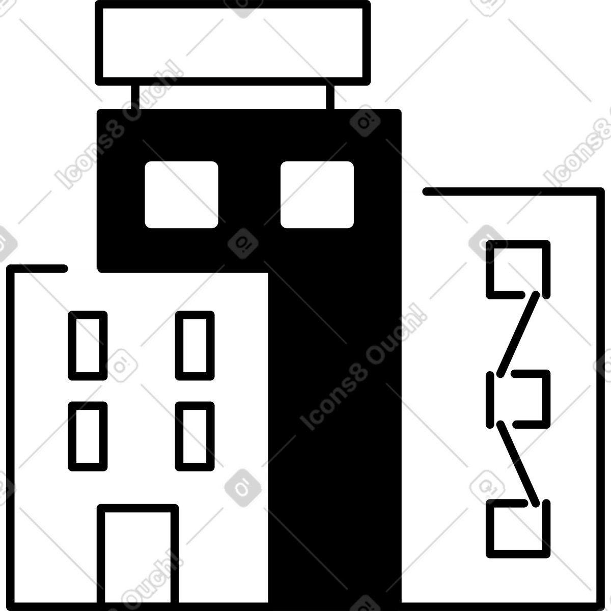 Notion Line Art 스타일의 Buildings city skyline with tall office tower and residential apartment block 일러스트레이션 PNG, SVG 다운로드