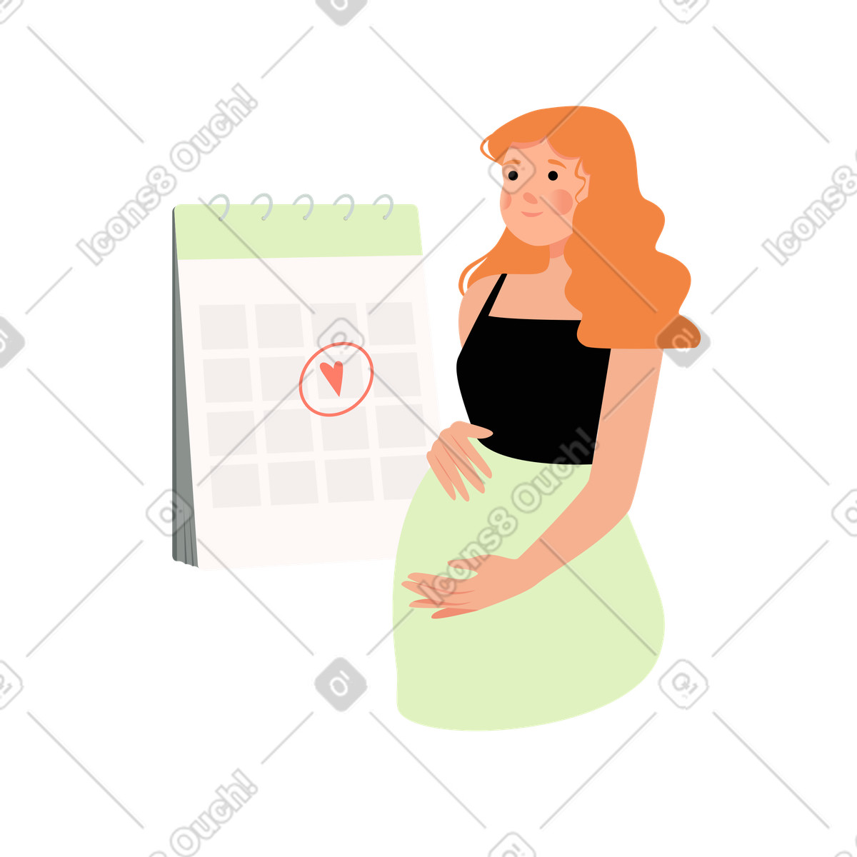 Mother-to-be and marked calendar, Planning for childbirth estimated due date illustration in Lagom style download in PNG, SVG