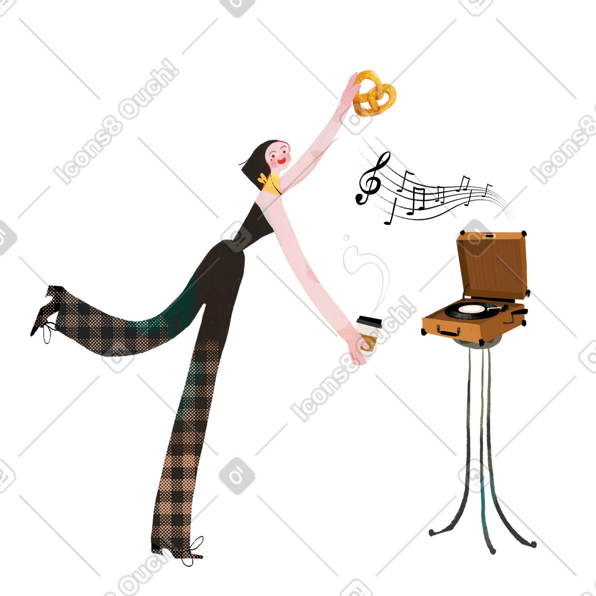 Illustration Enjoying vinyl record player, Relaxation and music listening dans le style Fabulous à télécharger aux formats PNG, SVG