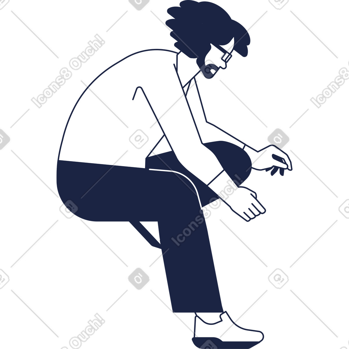 下载 Urban Line 风格的 Man in glasses sitting on bent leg 插画，支持 PNG、SVG 格式