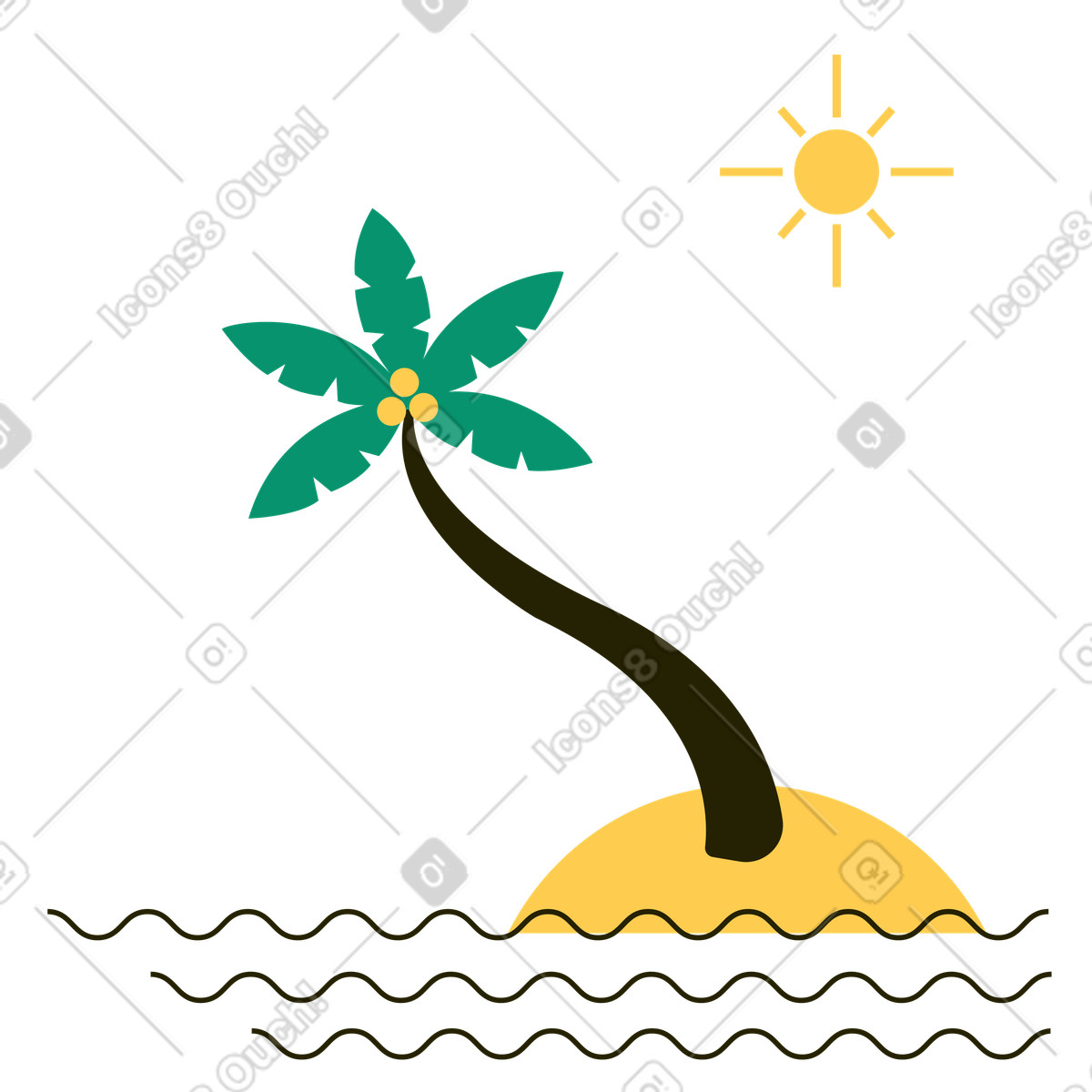 Uninhabited ocean island with a palm tree illustration in Spot style download in PNG, SVG