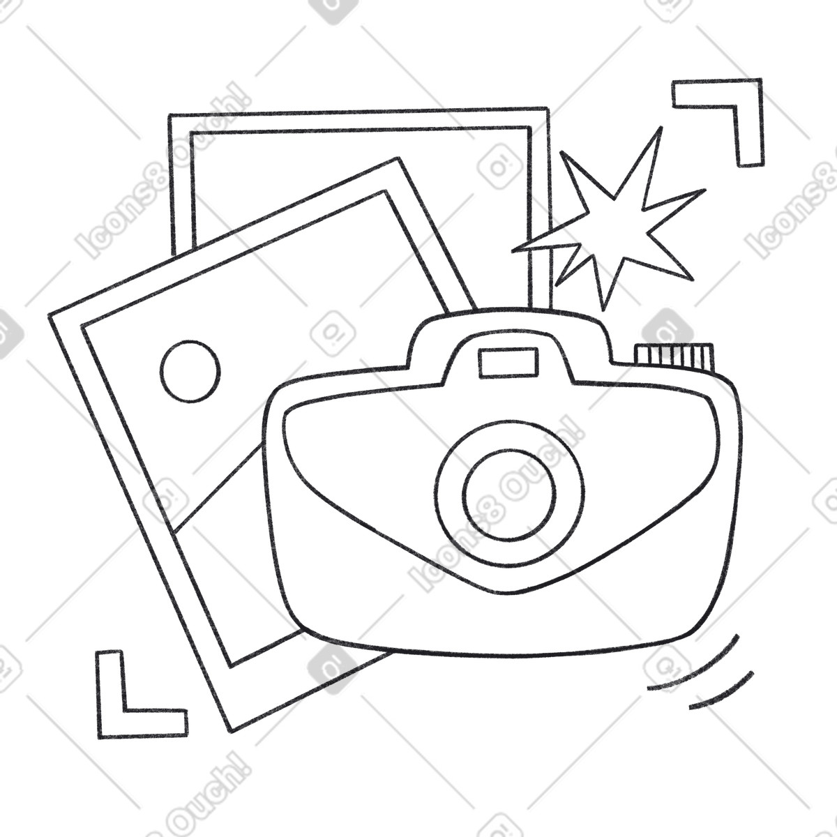 Ilustração de Câmera e dois cartões fotos em no estilo Bonbon Line para baixar em PNG, SVG