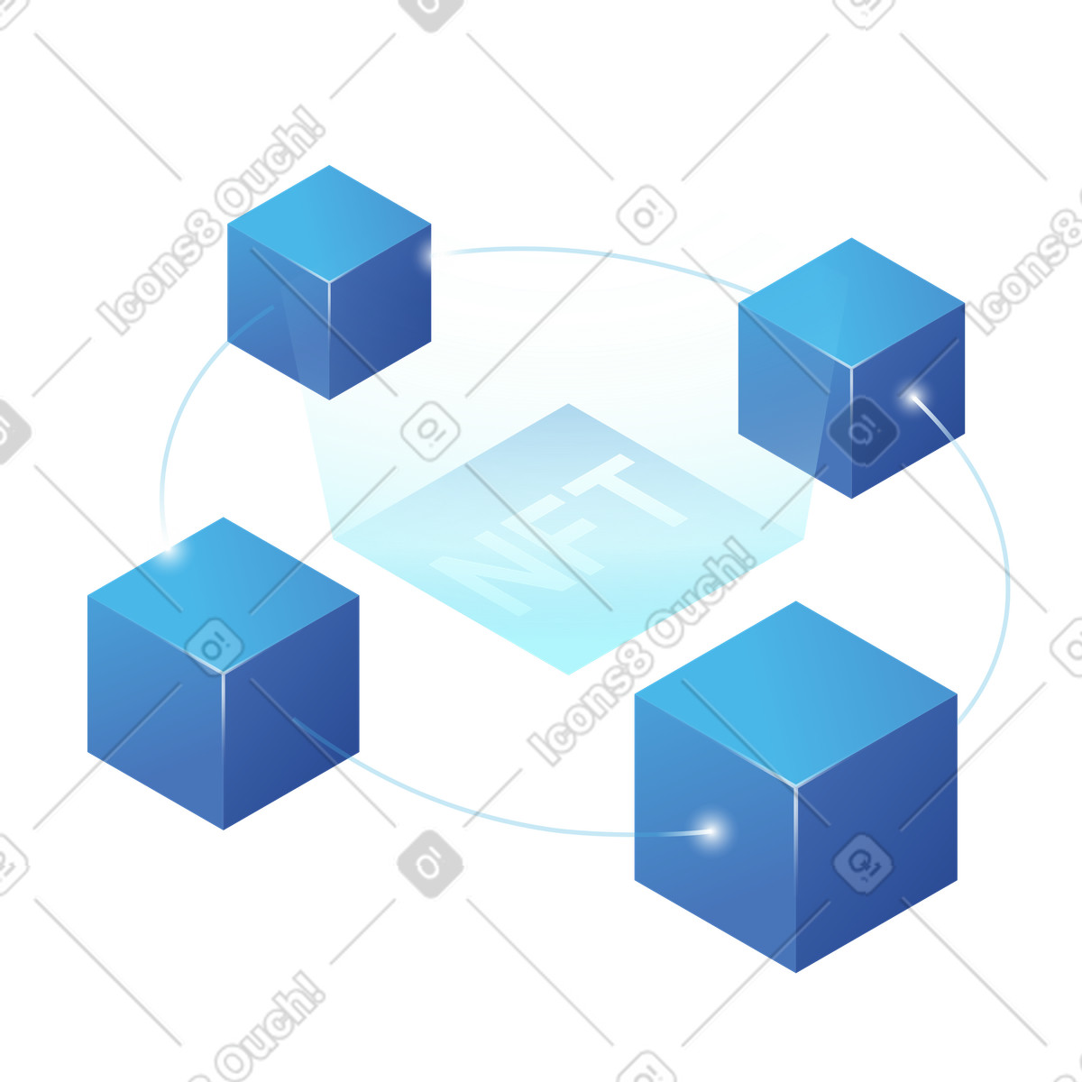 Blockchain-based NFT network, Digital crypto asset. Web3 ecosystem. NFT Trading Platform illustration in Quantum style download in PNG, SVG