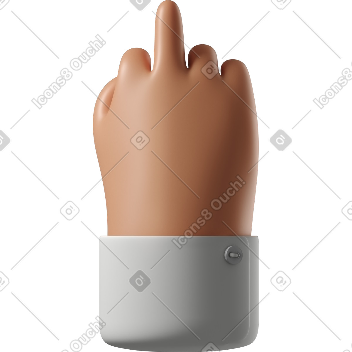 Ilustración Mano de piel bronceada con camisa blanca que muestra el dedo medio en estilo 3D Hands Fun&Wild a descargar en PNG y SVG