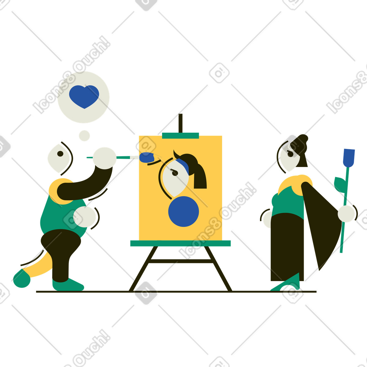 Artist painting a portrait of woman illustration in Spot style download in PNG, SVG
