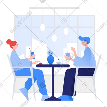 Femme et homme parlant à la table dans un café PNG, SVG