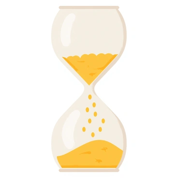 A clear glass hourglass with a smooth, rounded body, showcasing two bulbous chambers. The upper chamber is filled with small, golden grains of sand that are slowly cascading down to the lower chamber. As the grains of sand fall, some are mid-air, capturing the moment of free fall. The lower chamber is partially filled with sand, creating a visible difference in the amount of sand between the two chambers. The hourglass is positioned on a wooden surface, adding a natural element to the scene. Soft light highlights the contours of the glass and the shimmering grains of sand, emphasizing the flow of time.