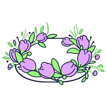 A delicate floral crown is resting on a smooth surface. The crown is crafted from small protea flowers, which are positioned evenly throughout the design. Surrounding the protea flowers is a selection of vibrant greenery, including leaves and small stems that create a lush backdrop. The arrangement is symmetrical, with the flowers and greenery entwined to form a circular shape. The overall appearance is intricate and detailed, emphasizing the beauty of the floral materials used.
