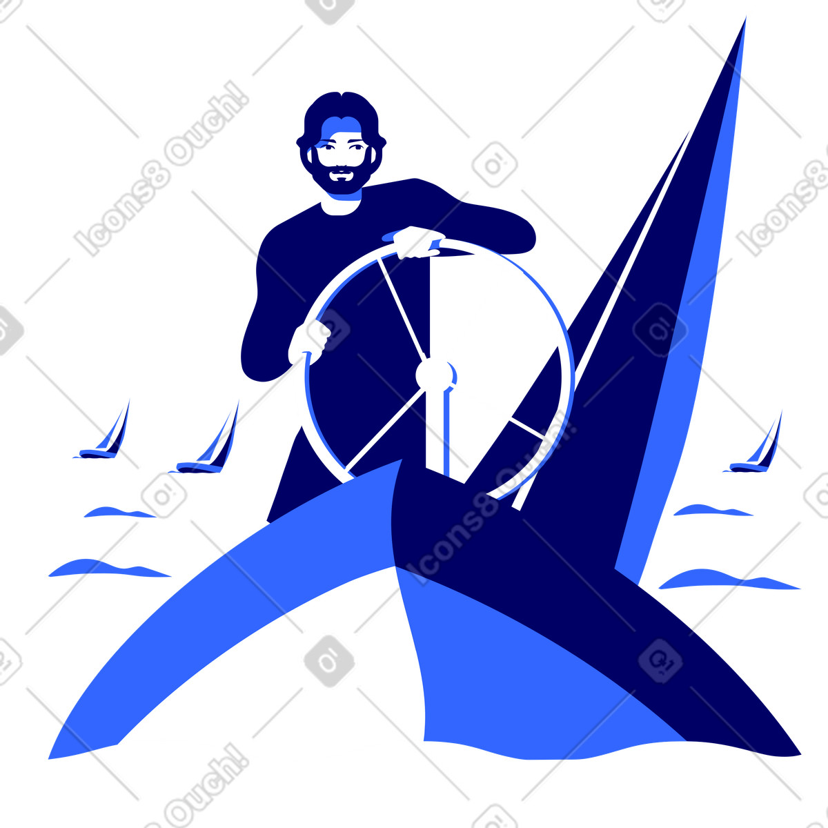 Yachtkapitän segelt auf dem meer-Illustration im Lounge-Stil als Download in PNG, SVG