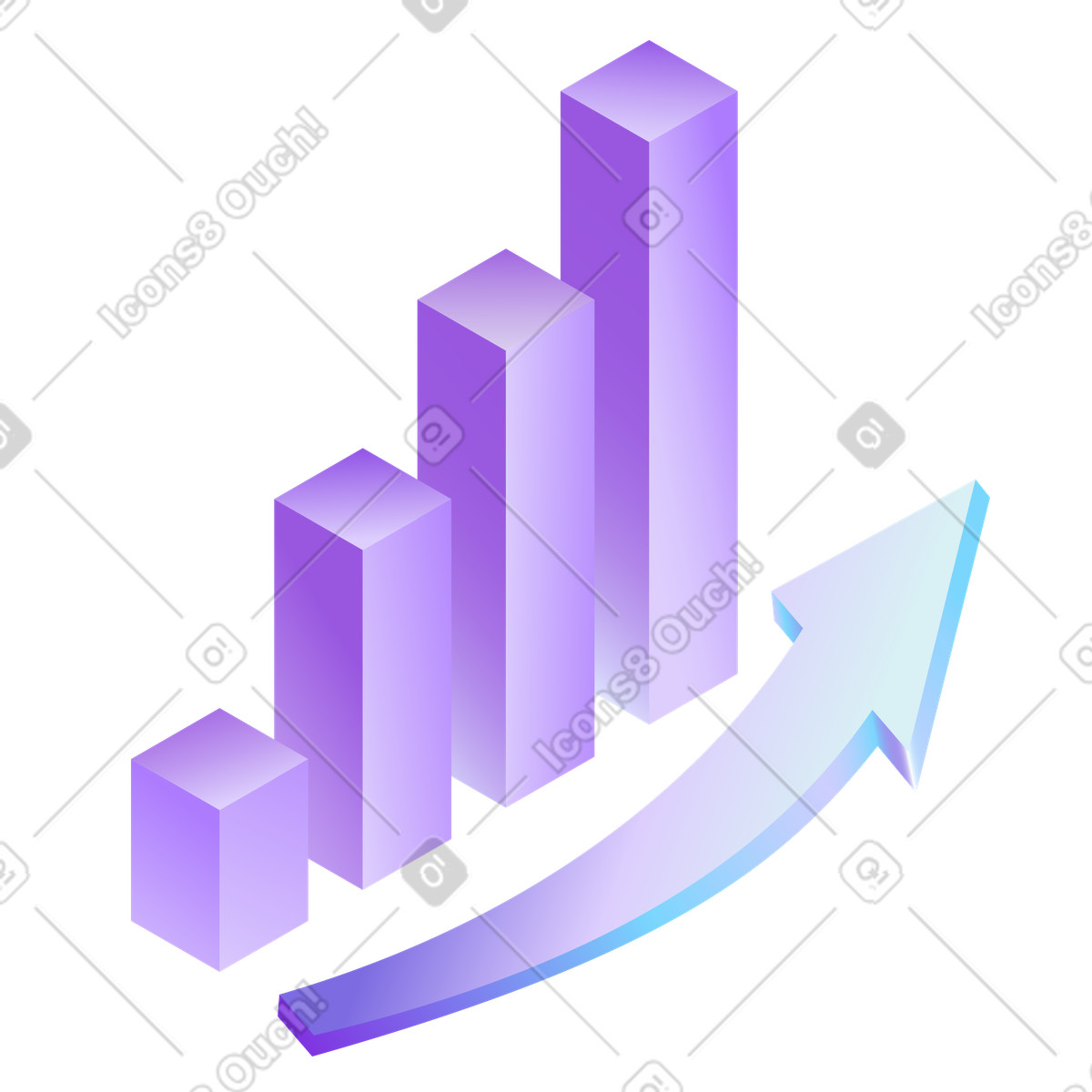 Ilustración Gráfico de barras ascendentes con flecha hacia arriba: crecimiento empresarial y análisis datos en estilo Hi-tech a descargar en PNG SVG