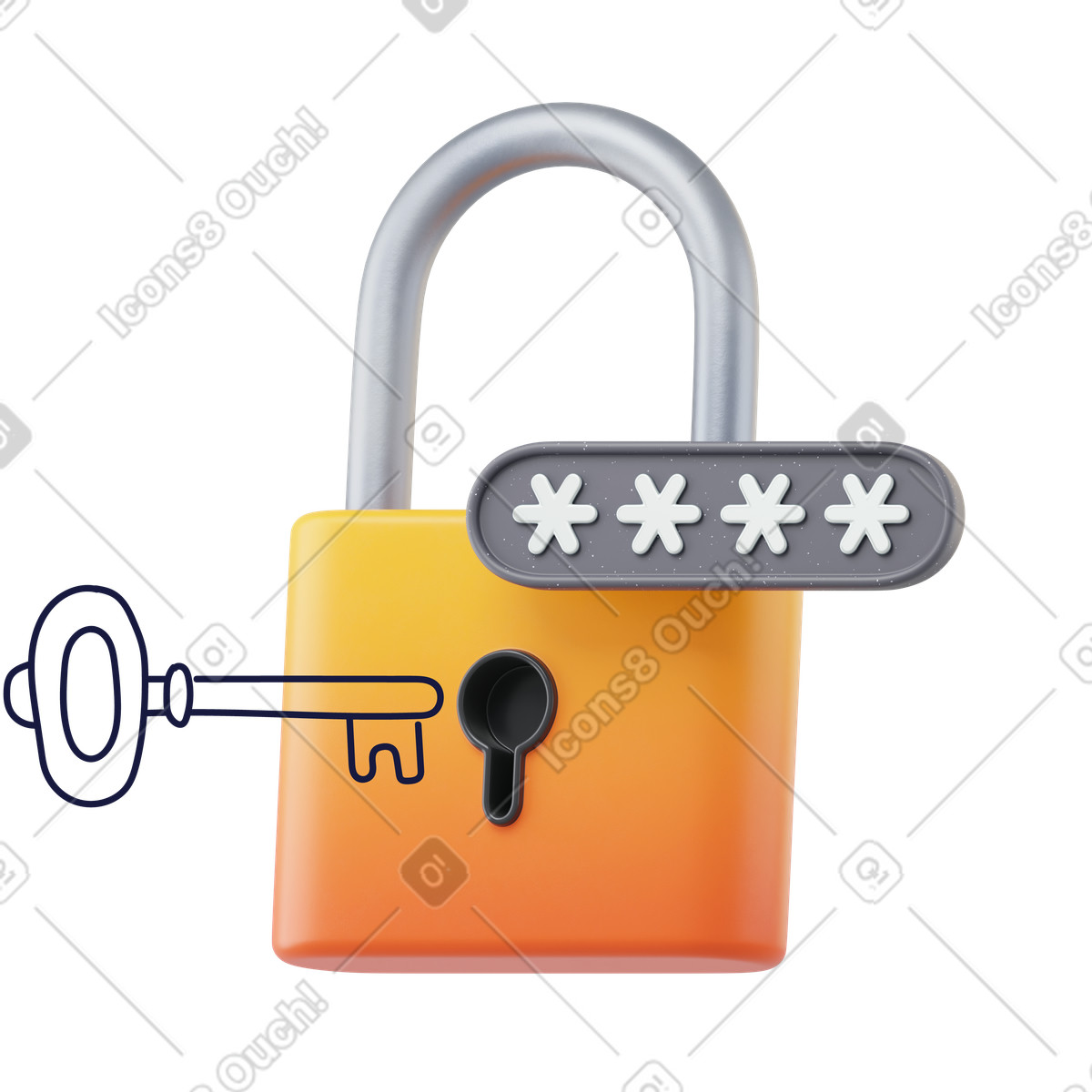 Padlock with password field and key, Digital security and data protection illustration in PNG, SVG