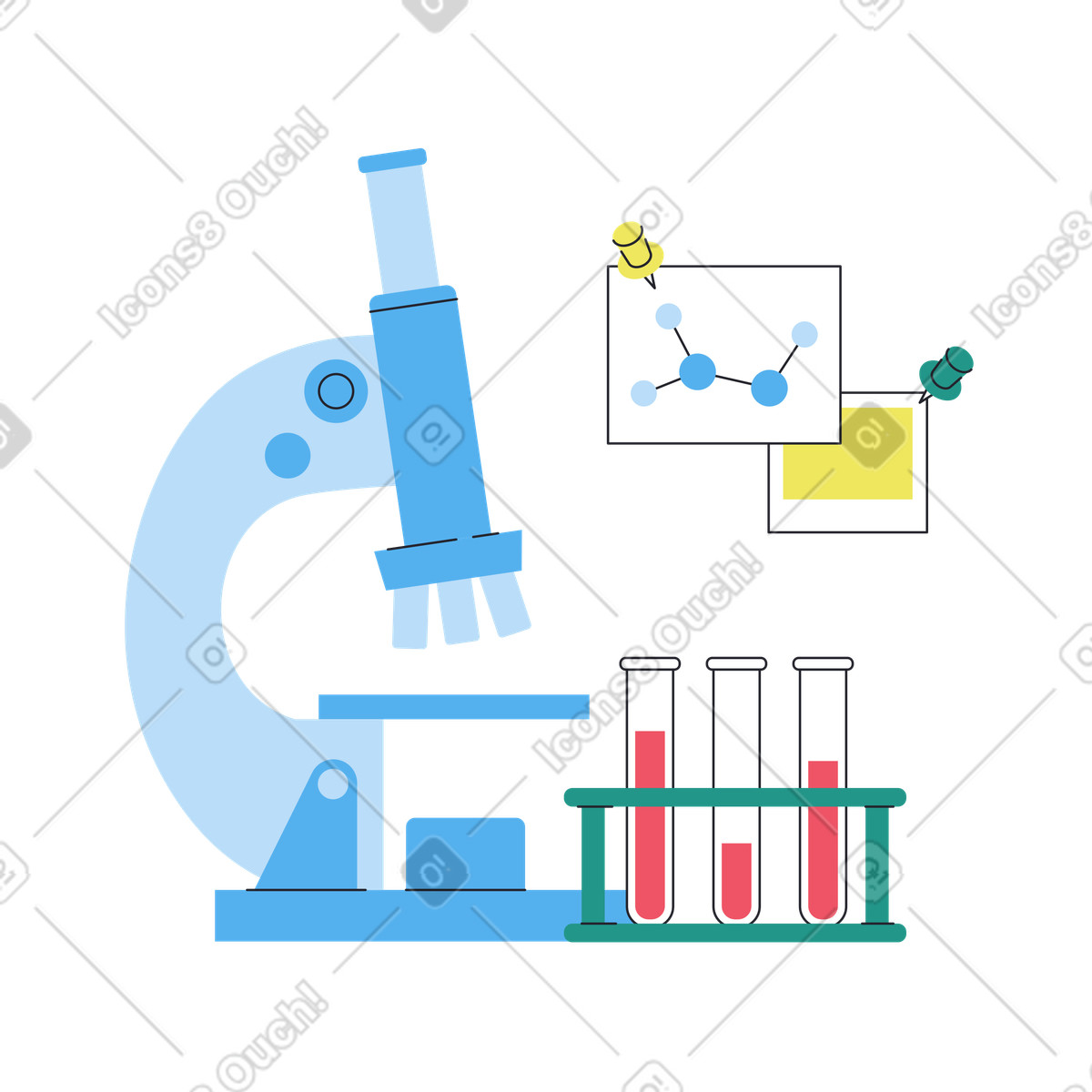 Illustration Essais de laboratoire au microscope dans le style Boba à télécharger aux formats PNG, SVG